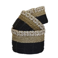 Woven Straw Grass Box Natural Black Set Of 3