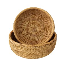 Woven Rattan Bowl Natural Set Of 2